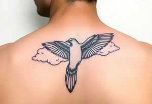 Bluejay, clouds, shining light to or from heaven tattoo idea