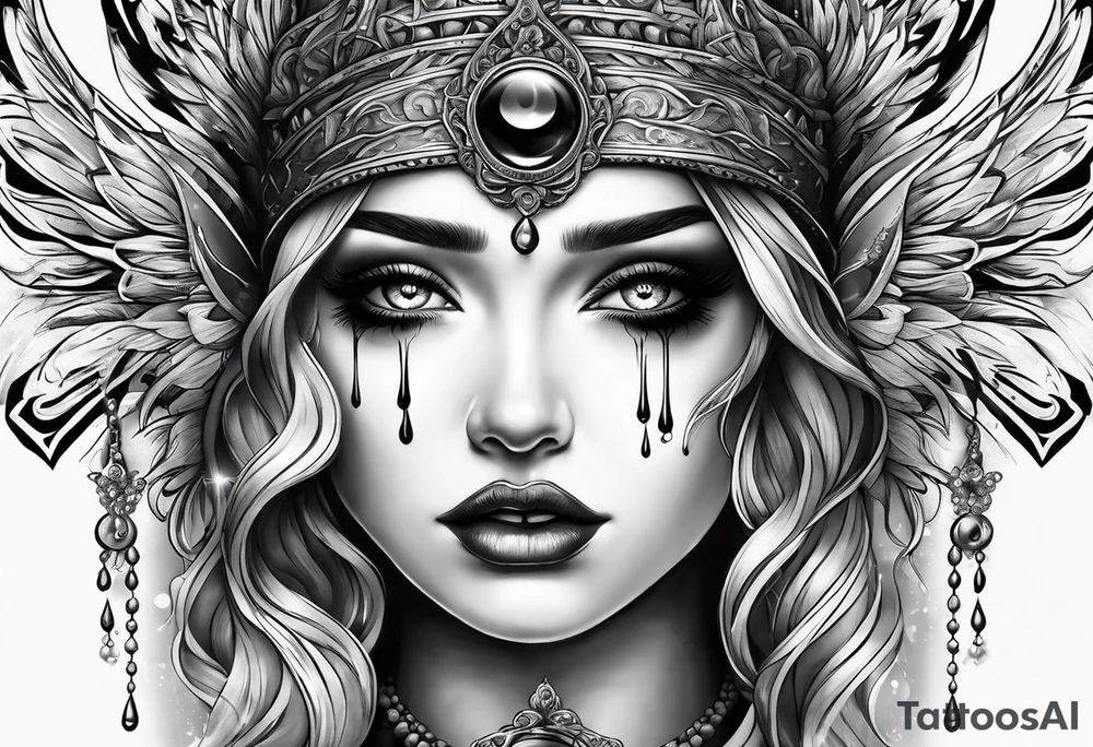 Realistic eye crying tears of tragedy death and betrayal tattoo idea
