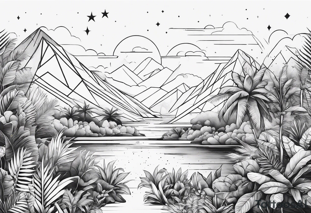 minimalistic jungle vs space with line tattoo idea