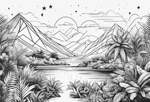 minimalistic jungle vs space with line tattoo idea