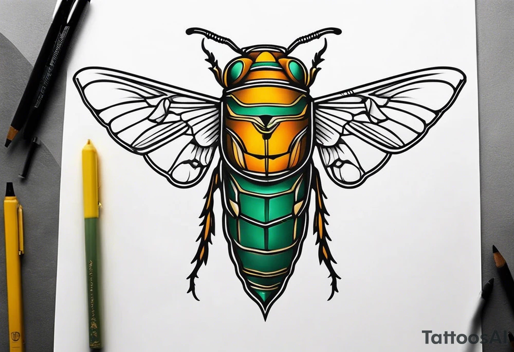 Full arm sleeve cicada tattoo idea