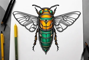 Full arm sleeve cicada tattoo idea