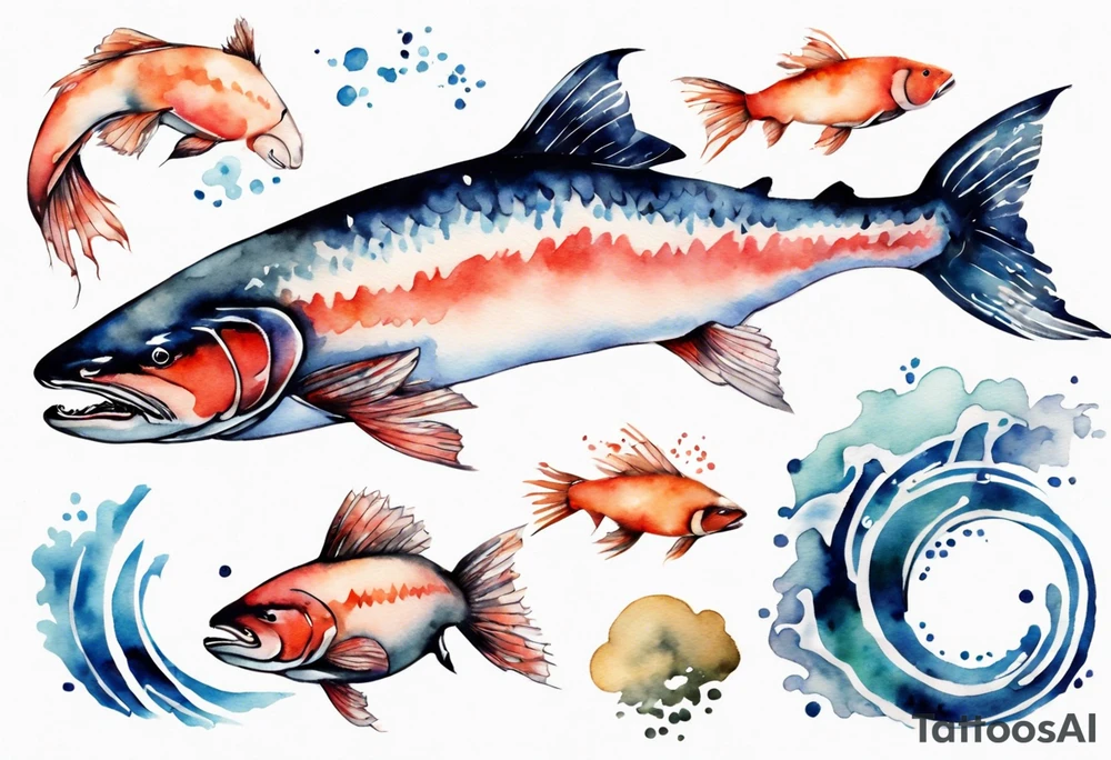 watercolor of a solitary salmon tattoo idea