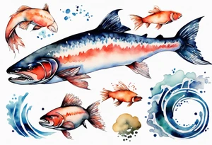 watercolor of a solitary salmon tattoo idea