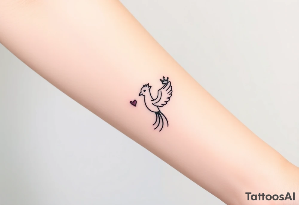 Minimal phoenix and crown fine lines tattoo idea