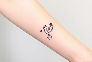 Minimal phoenix and crown fine lines tattoo idea