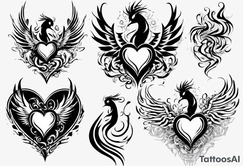 Phoenix in heart swril tattoo idea