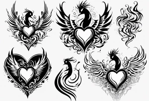 Phoenix in heart swril tattoo idea