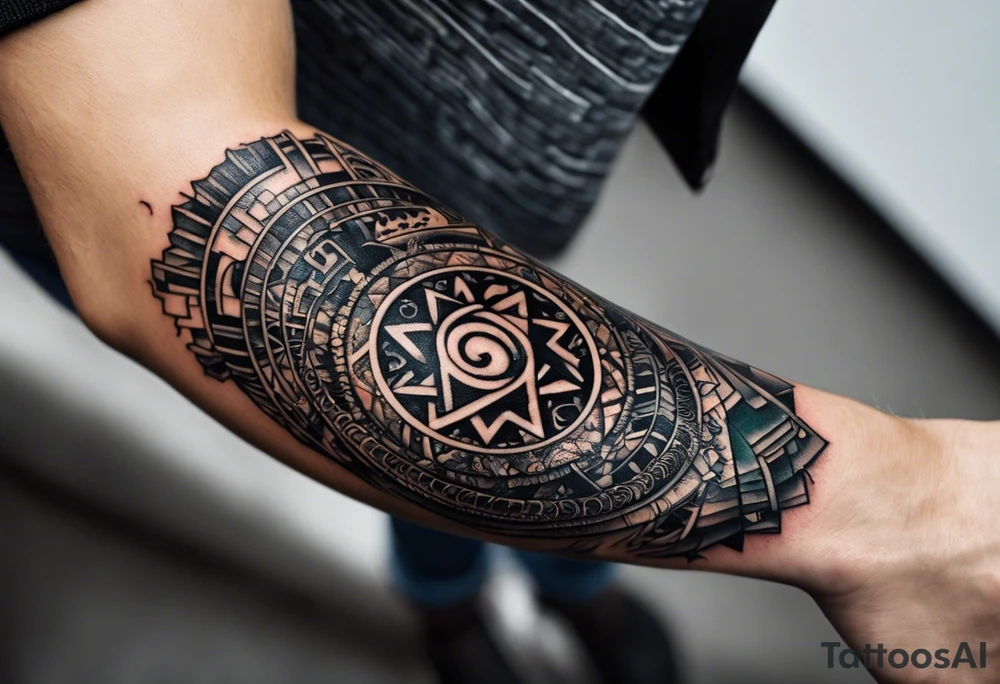 I want to generate a tattoo for my forearm where the elements will be part of my story of life the base of the tattoo its a computer chip because my profession and passion is related to computer, I also like sports in general such as soccer, snowboard, surf, motorbike, cars part of my story it was moving from brazil to Australia and I am really grateful for my life now because I started from the bottom and really value my family and values, I also want a fine line style and minimalistic tattoo idea