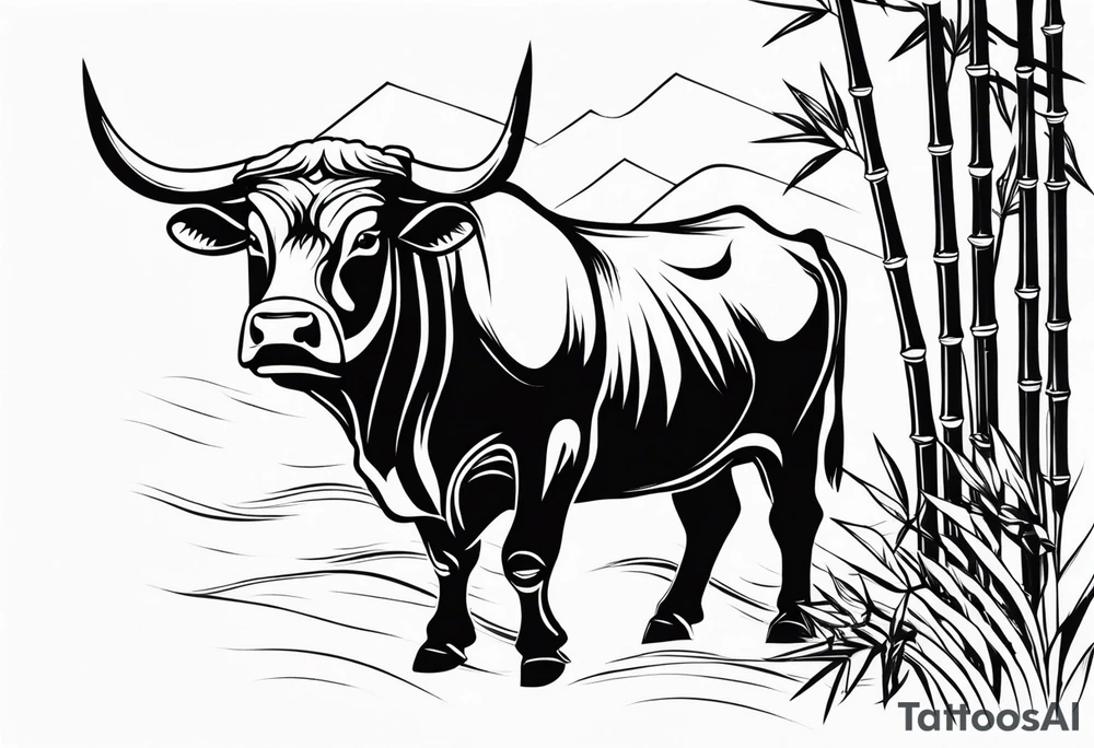 vietnamese ox in a bamboo field tattoo idea