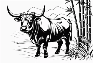 vietnamese ox in a bamboo field tattoo idea