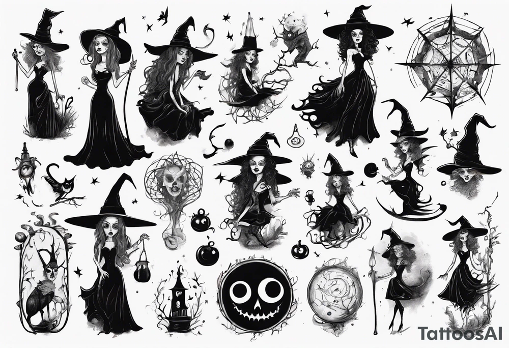 a Tim Burton-style witch tattoo idea