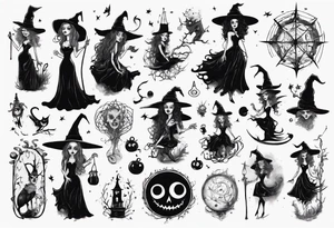 a Tim Burton-style witch tattoo idea