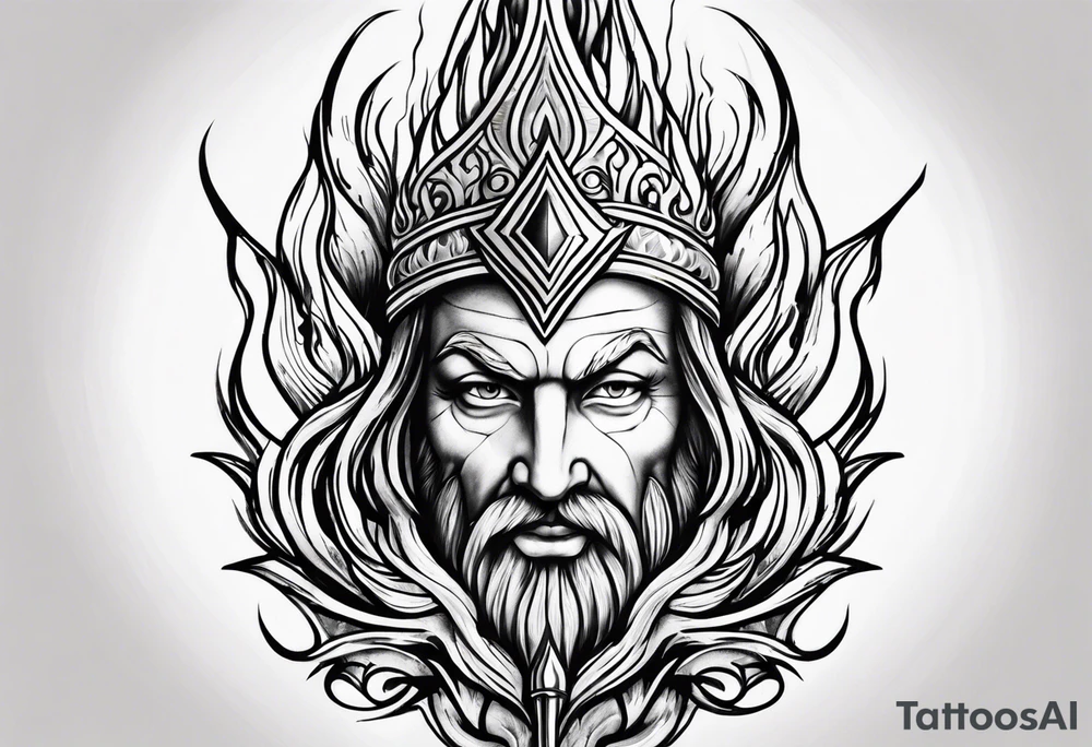 trident in flame tattoo idea