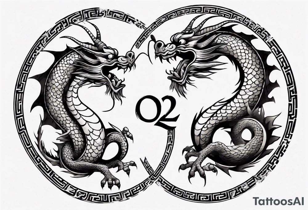 Chinese dragon in a circular shape with "02.03" written on its skin tattoo idea