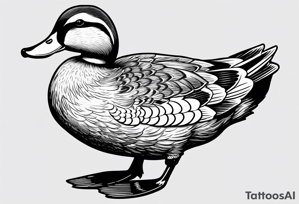 Hunting decoy Duck with a jacket that says "XRP" on the side. tattoo idea