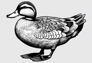 Hunting decoy Duck with a jacket that says "XRP" on the side. tattoo idea