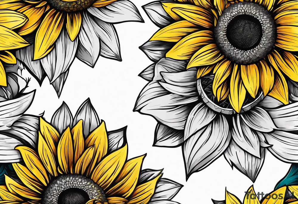 Arm sleeve Foral sunflower and roman numeral tattoo idea