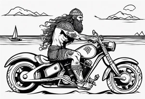 Viking riding a motorcycle along the beach tattoo idea