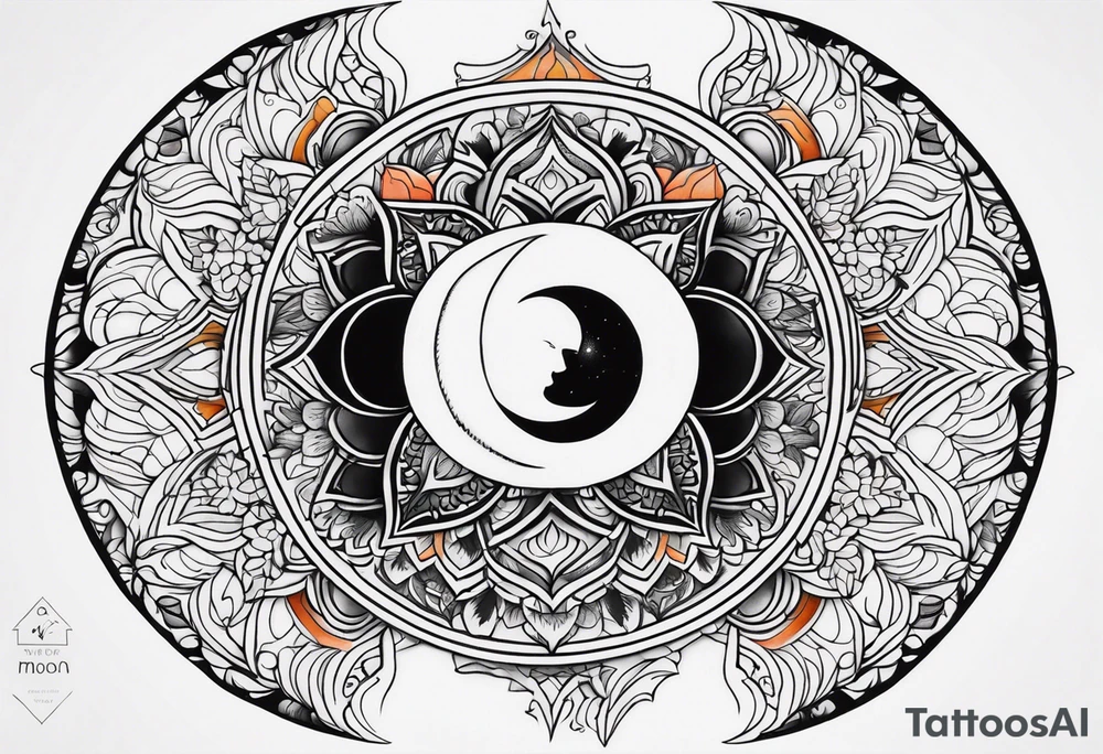 male moon mandala Knee tattoo in fall colors tattoo idea