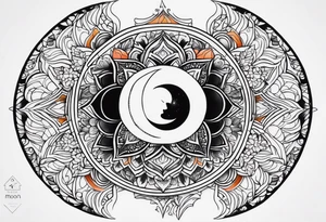 male moon mandala Knee tattoo in fall colors tattoo idea