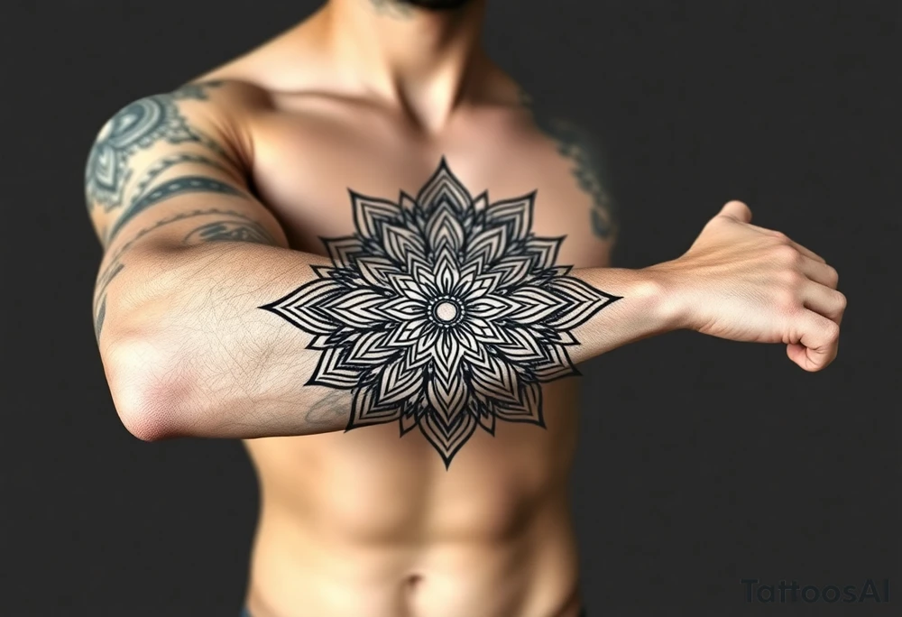 bold line ornamentaali mandala tattoo idea