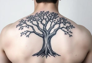 Live oak Tree with bark and leaves tattoo idea