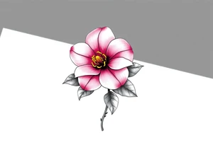 pink camelia flower with leaves and stem tattoo idea