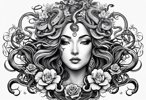 Medusa head with snakes and flowers in hair. tattoo idea