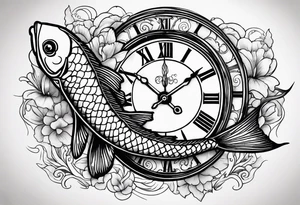 Koi fish and old clock tattoo idea