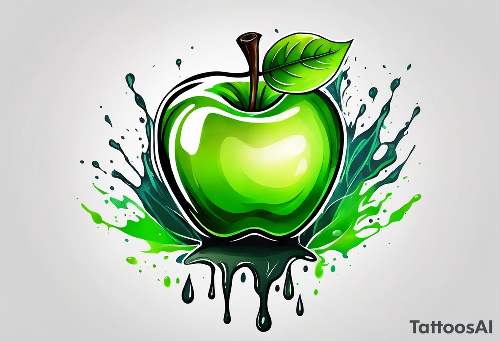 Dripping green apple tattoo idea