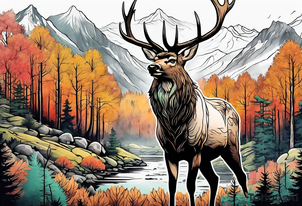 elk mountain forest tattoo idea