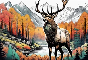 elk mountain forest tattoo idea