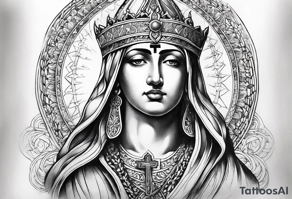 religious theme full upper arm piece tattoo idea
