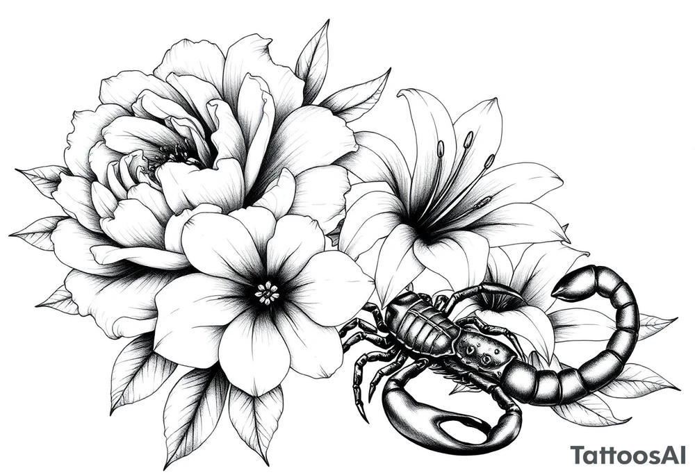 peonies and lilies with scorpion tattoo idea