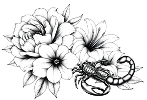 peonies and lilies with scorpion tattoo idea