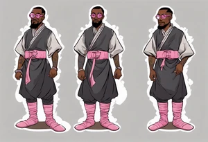 a medieval black man wearing round glasses, wearing a black tunic with a pink belt, wearing grey mukluks tattoo idea