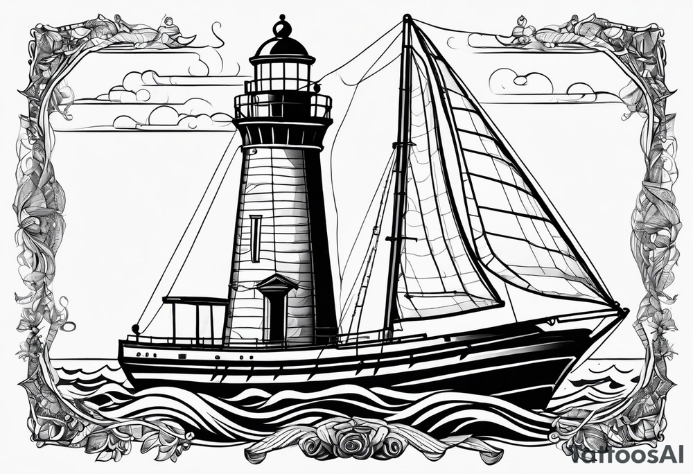 sailboat sail in the shape of a maritime lighthouse. tattoo idea