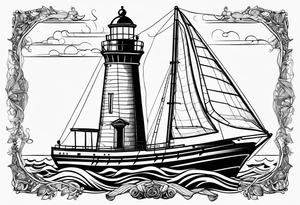 sailboat sail in the shape of a maritime lighthouse. tattoo idea