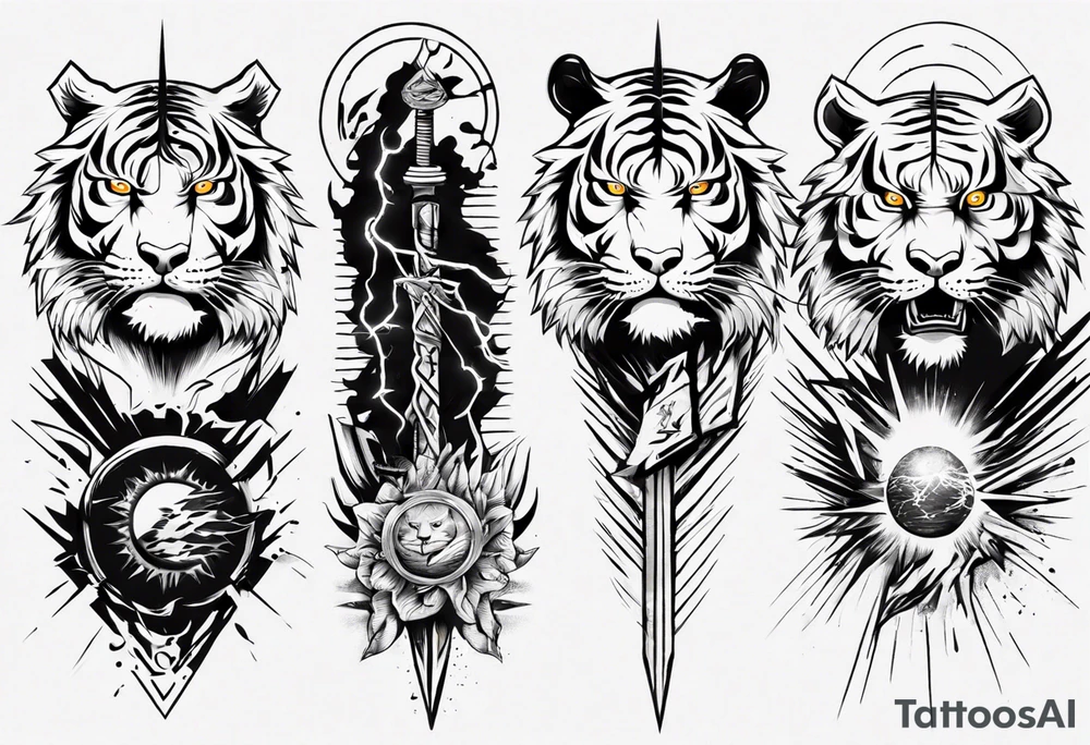 tiger warrior with lightning and the sun for a forearm sleeve tattoo idea tiger warrior with lightning and the sun for a forearm sleeve tattoo idea