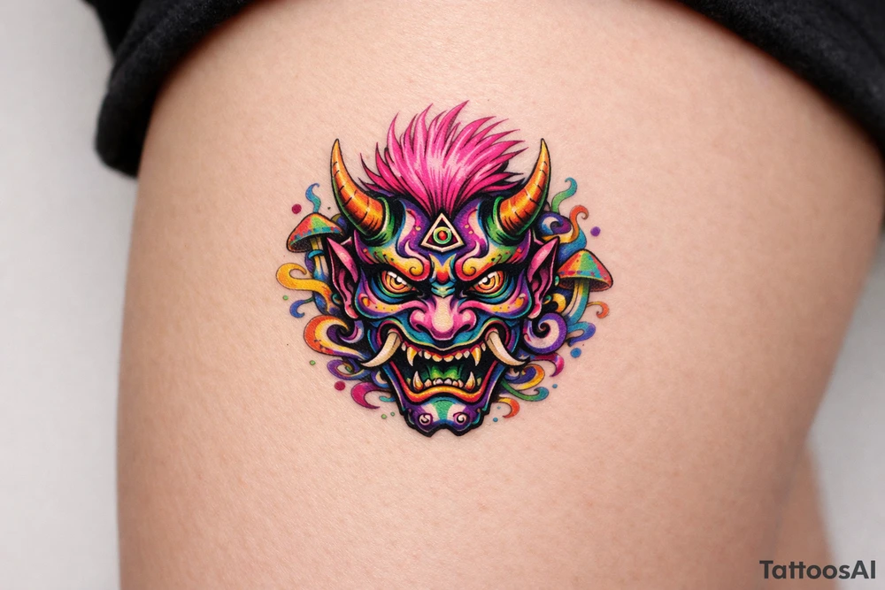 hannya mask pink mowhawk tattoo idea