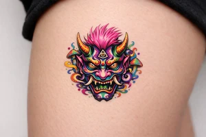 hannya mask pink mowhawk tattoo idea