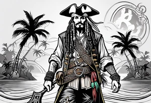 mickey mouse as captain jack sparrow with palm trees and celtic symbol for family tattoo idea