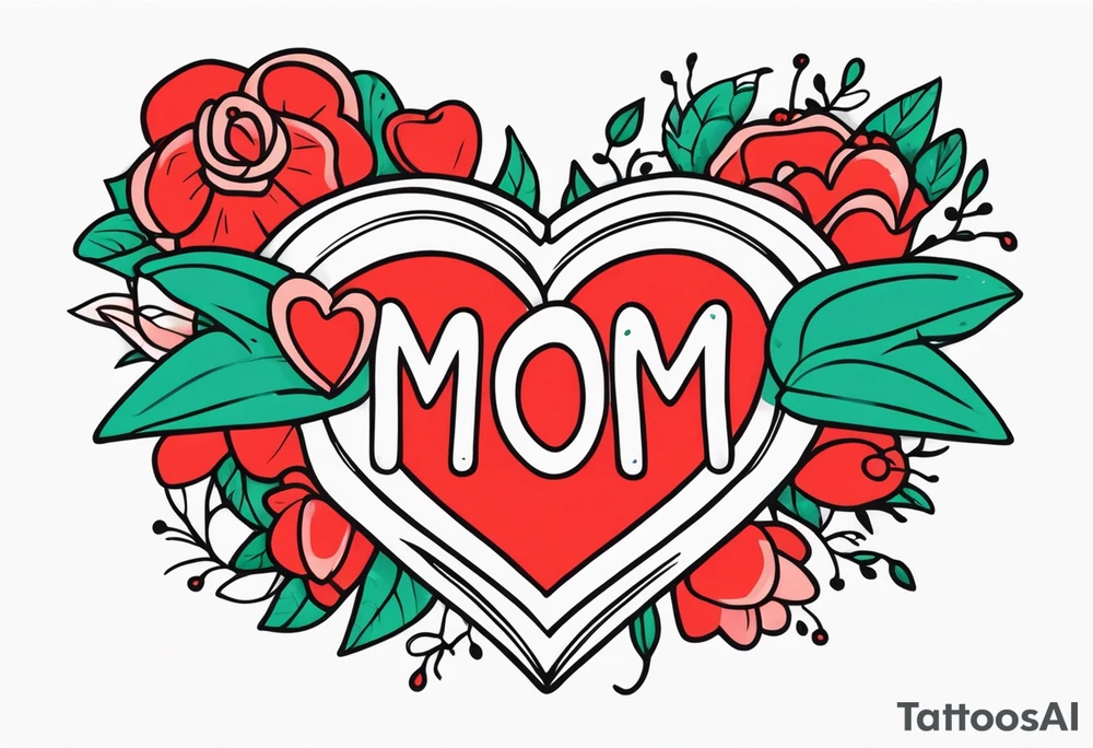 word “mom” in a heart tattoo idea