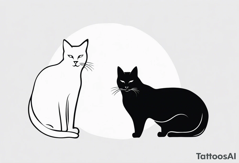 Two cat silhouettes. One gray and one fully black tattoo idea