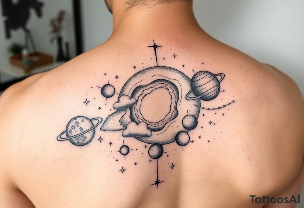 The galaxy with the virgo constellation and planets with stars tattoo idea