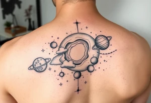 The galaxy with the virgo constellation and planets with stars tattoo idea