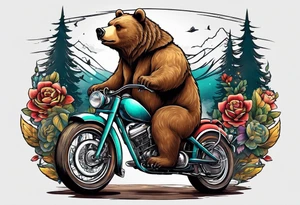 bear riding a bike and playing a guitar tattoo idea