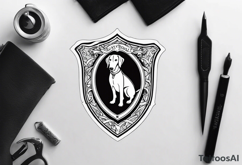 a coat of arms with a hound in the shield tattoo idea