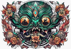 Beautiful Eldridge horror creature, astrology thigh tattoo tattoo idea